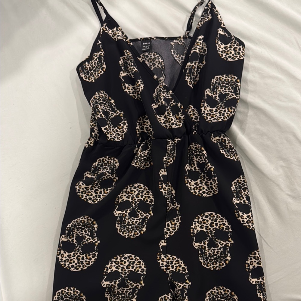 SHEIN Tan Skull Print Midi romper